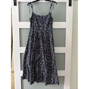 J Crew Size 8 Midi Dress Ratti Polka Dot Navy Blue Cotton Sundress Womens Pocket